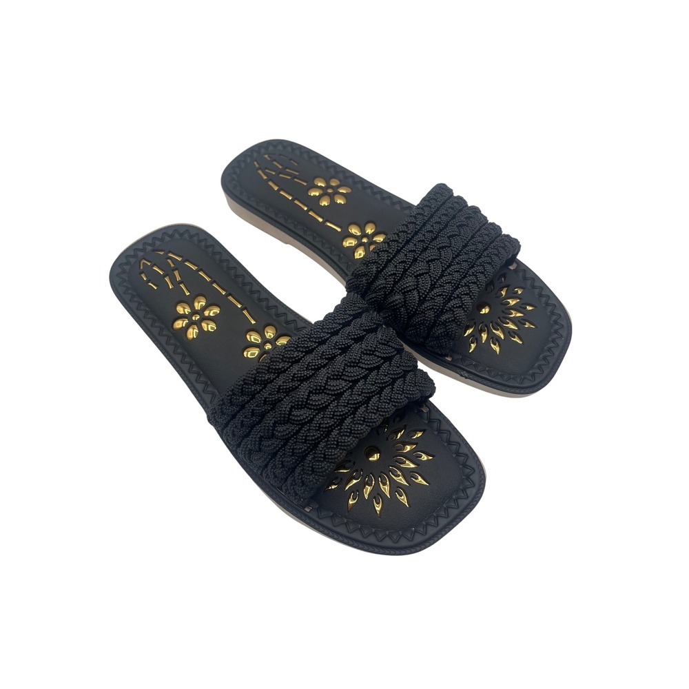 Rosy‎ Black Floral Braided Slide, Sandal Women's Size 41